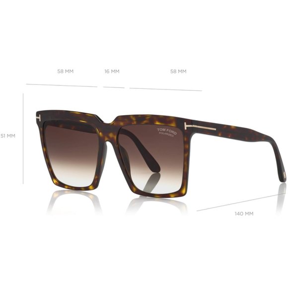 Tom Ford Sabrina-02 FT764 58-16 140 Square DARK HAVANA Polarized Sunglasses main image 8